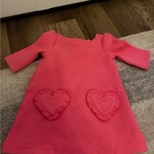 Janie and Jack Coral Pink Heart Pocket Dress